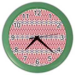 Christmas Pattern Background Green Decorative Star Snow Color Wall Clock by Vaneshart