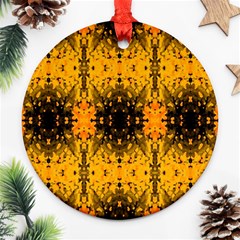 Pattern Wallpaper Background Yellow Amber Black Ornament (round) by Vaneshart