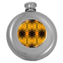 Pattern Wallpaper Background Yellow Amber Black Round Hip Flask (5 Oz) by Vaneshart