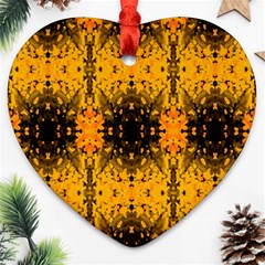 Pattern Wallpaper Background Yellow Amber Black Heart Ornament (two Sides) by Vaneshart