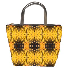 Pattern Wallpaper Background Yellow Amber Black Bucket Bag by Vaneshart