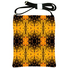 Pattern Wallpaper Background Yellow Amber Black Shoulder Sling Bag by Vaneshart