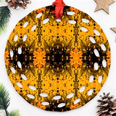 Pattern Wallpaper Background Yellow Amber Black Ornament (round Filigree) by Vaneshart