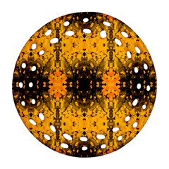 Pattern Wallpaper Background Yellow Amber Black Round Filigree Ornament (two Sides) by Vaneshart