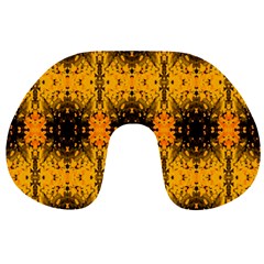 Pattern Wallpaper Background Yellow Amber Black Travel Neck Pillow by Vaneshart