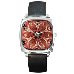 Star Pattern Red Abstract Square Metal Watch by Vaneshart