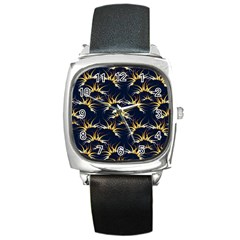 Pearl Pattern Floral Design Art Digital Seamless Square Metal Watch by Vaneshart