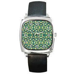 Pattern Abstract Paisley Swirls Artwork Creative Decoration Design Filigree Square Metal Watch