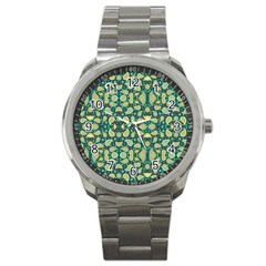 Pattern Abstract Paisley Swirls Artwork Creative Decoration Design Filigree Sport Metal Watch