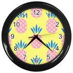 Summer Pineapple Seamless Pattern Wall Clock (Black) Front