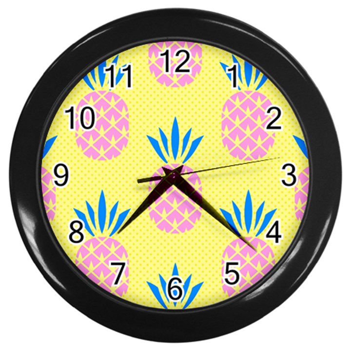 Summer Pineapple Seamless Pattern Wall Clock (Black)