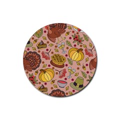 Thanksgiving Pattern Rubber Round Coaster (4 Pack)  by Sobalvarro