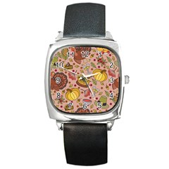 Thanksgiving Pattern Square Metal Watch by Sobalvarro