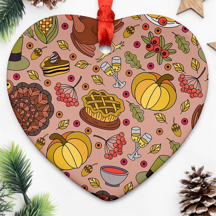 Thanksgiving Pattern Heart Ornament (Two Sides)