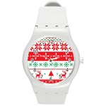 Ugly Christmas Sweater Pattern Round Plastic Sport Watch (M) Front