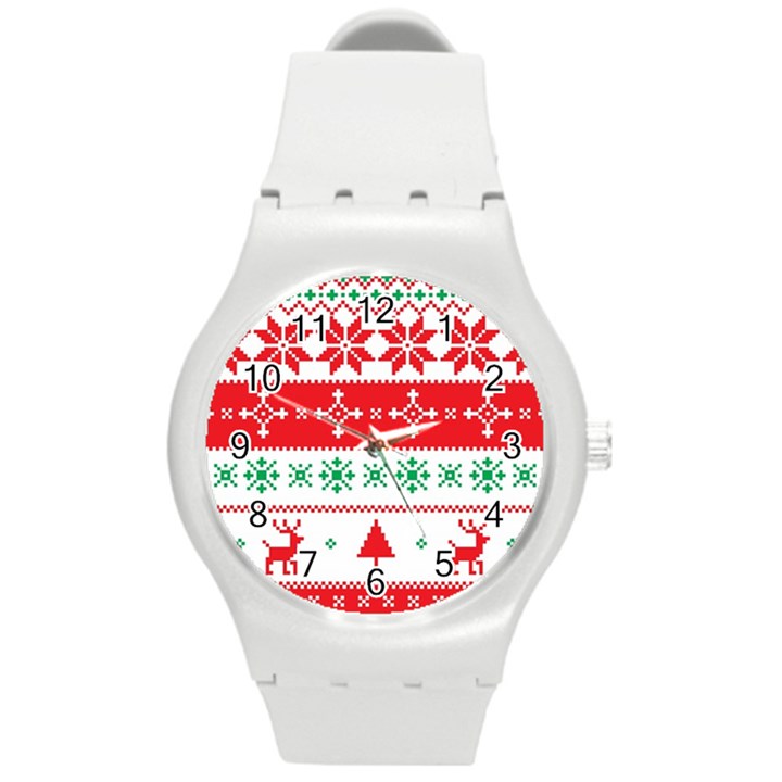 Ugly Christmas Sweater Pattern Round Plastic Sport Watch (M)