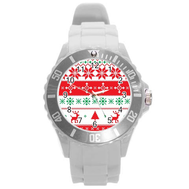 Ugly Christmas Sweater Pattern Round Plastic Sport Watch (L)