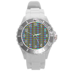 Seamless Tile Pattern Round Plastic Sport Watch (l)