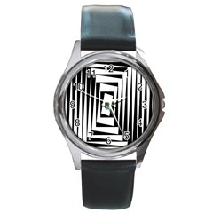 Background Black White Design Round Metal Watch by Mariart