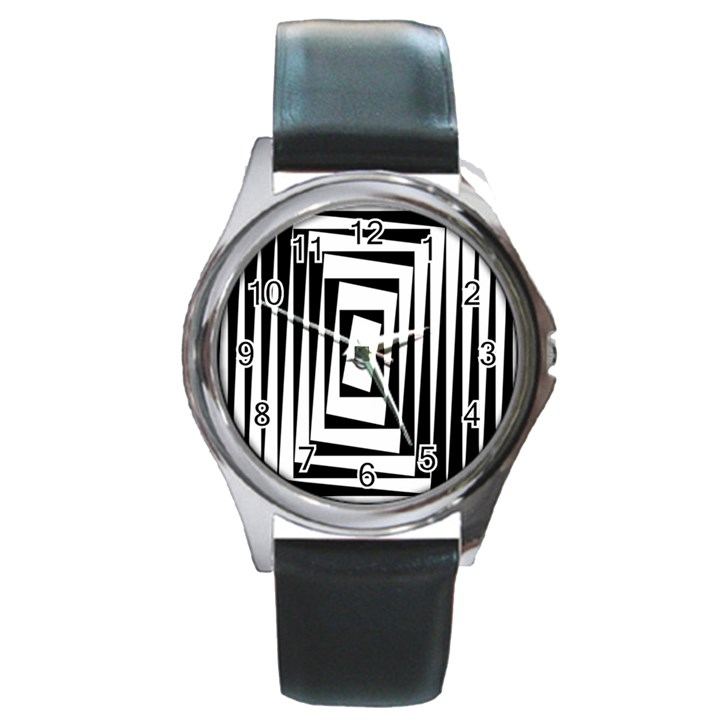 Background Black White Design Round Metal Watch