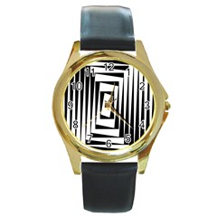 Background Black White Design Round Gold Metal Watch by Mariart