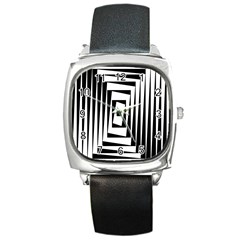 Background Black White Design Square Metal Watch by Mariart