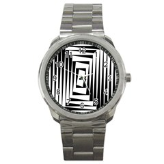 Background Black White Design Sport Metal Watch by Mariart