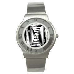 Background Black White Design Stainless Steel Watch by Mariart