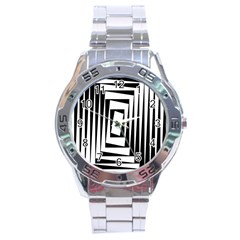 Background Black White Design Stainless Steel Analogue Watch by Mariart