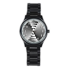 Background Black White Design Stainless Steel Round Watch by Mariart