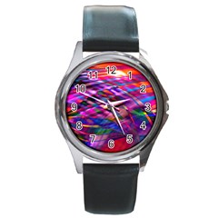 Wave Lines Pattern Abstract Round Metal Watch