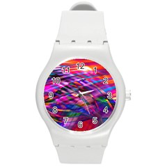 Wave Lines Pattern Abstract Round Plastic Sport Watch (M)