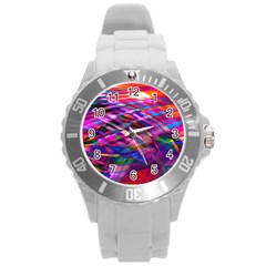 Wave Lines Pattern Abstract Round Plastic Sport Watch (L)