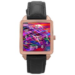 Wave Lines Pattern Abstract Rose Gold Leather Watch 