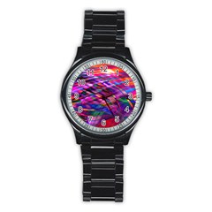 Wave Lines Pattern Abstract Stainless Steel Round Watch