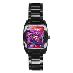 Wave Lines Pattern Abstract Stainless Steel Barrel Watch