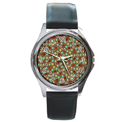 Colorful Modern Geometric Print Pattern Round Metal Watch by dflcprintsclothing