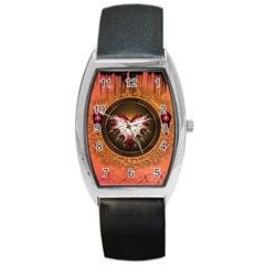 Awesome Dark Heart With Skulls Barrel Style Metal Watch by FantasyWorld7