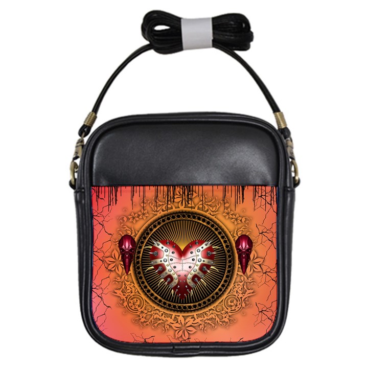 Awesome Dark Heart With Skulls Girls Sling Bag