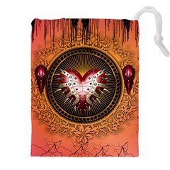 Awesome Dark Heart With Skulls Drawstring Pouch (5xl)