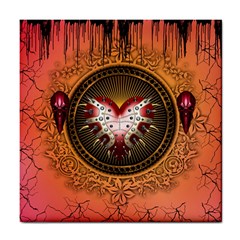 Awesome Dark Heart With Skulls Tile Coaster by FantasyWorld7