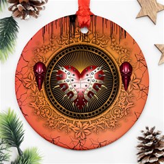 Awesome Dark Heart With Skulls Ornament (round) by FantasyWorld7