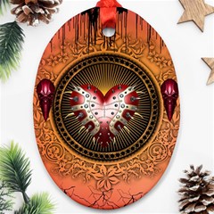 Awesome Dark Heart With Skulls Ornament (oval) by FantasyWorld7