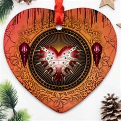 Awesome Dark Heart With Skulls Ornament (heart) by FantasyWorld7