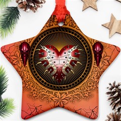 Awesome Dark Heart With Skulls Ornament (star) by FantasyWorld7