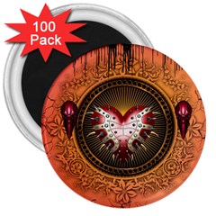 Awesome Dark Heart With Skulls 3  Magnets (100 Pack) by FantasyWorld7