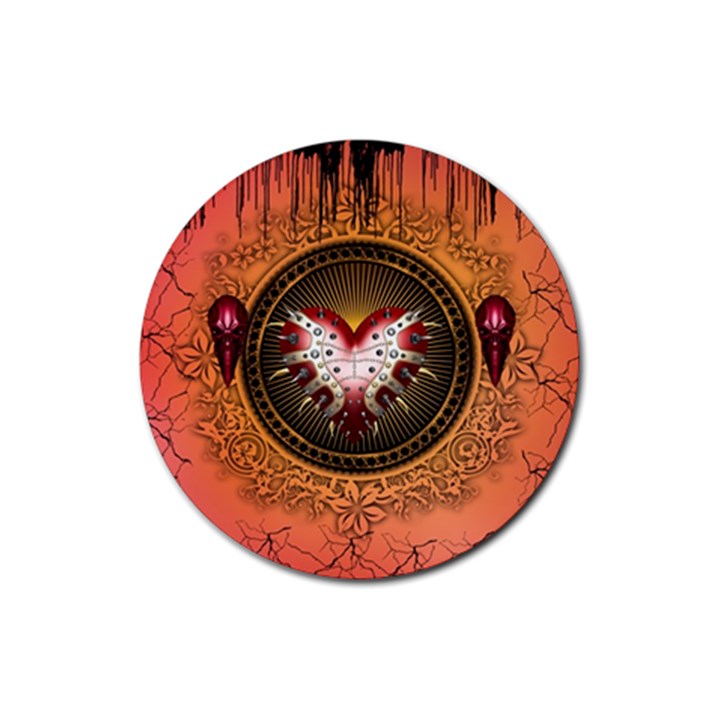 Awesome Dark Heart With Skulls Rubber Coaster (Round) 