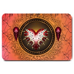 Awesome Dark Heart With Skulls Large Doormat  by FantasyWorld7