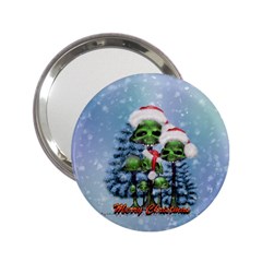 Merry Christmas, Funny Mushroom With Christmas Hat 2 25  Handbag Mirrors by FantasyWorld7