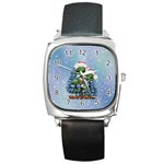 Merry Christmas, Funny Mushroom With Christmas Hat Square Metal Watch Front